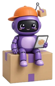 Vorex, the Vorex Packaging mascot, sitting on a box and holding a tablet
